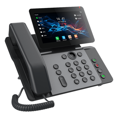 V66 - Teléfono IP Empresarial / Pantalla Táctil 7" / Wi-Fi 6 / Bluetooth 5.4 / 20 Líneas SIP / Cámara 1080p / PoE / Material Antibacterial