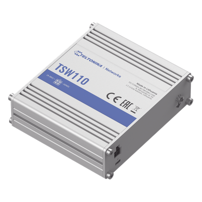 TSW110 - Switch Industrial No-Administrable / 5 Puertos Gigabit / Aluminio DIN / -40 a 75 °C / 9-30 VDC / 1.8 W / 10 Gbps Full Duplex