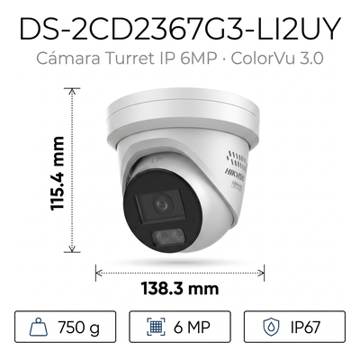 DS-2CD2367G3-LI2UY - Hikvision Turret IP / 6 MP / Lente 2.8 mm DS-2CD2367G3-LI2UY