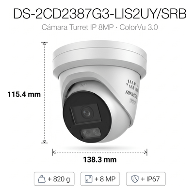 DS-2CD2387G3-LIS2UY/SRB - Hikvision Turret IP / 8 MP / Lente 2.8 mm DS-2CD2387G3-LIS2UY/SRB