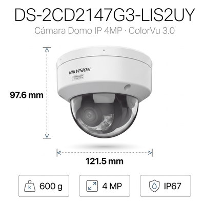 DS-2CD2147G3-LIS2UY - Hikvision Domo IP / 4 Megapixel / Lente 2.8 mm DS-2CD2147G3-LIS2UY