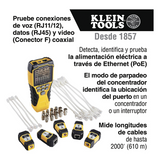 VDV501-853 - Probador de Cables / LCD Retroiluminada / Coaxial, RJ11, RJ12, RJ45 / Longitud 2000 ft / PoE / Generador de Tono / Test-n-Map