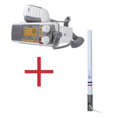 UM385/KIT5101 - Kit de radio marina VHF / 156-163 MHz / Antena 2.4 m (7.9 ft) / 25 W / IPX4 / GPS integrado