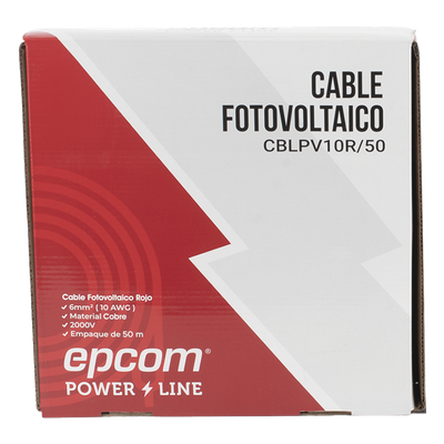 KIT2CBLPV10RB/50 - Kit de 2 rollos de 50 metros de cable fotovoltaico de cobre, rojo y negro, calibre 10 AWG (6mm²), Tipo PV,  1000/2000 V y 120°C.