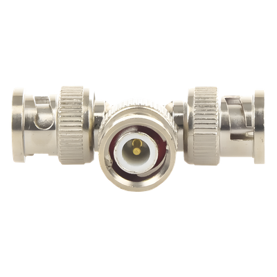 TT-RG-14 - Adaptador Coaxial Tipo T / Triple BNC Macho / 75 Ohm / RG-59 y RG-6 / Níquel y Oro / 39.9 mm de Longitud