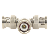 TT-RG-14 - Adaptador Coaxial Tipo T / Triple BNC Macho / 75 Ohm / RG-59 y RG-6 / Níquel y Oro / 39.9 mm de Longitud