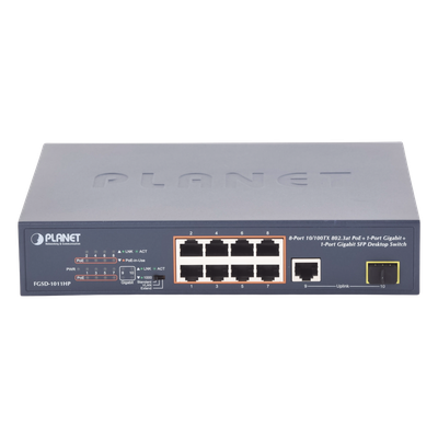 FGSD-1011HP - Planet Switch no Administrable 8 puertos 10/100 PoE 802.3af/at 135W, 1 puerto Uplink