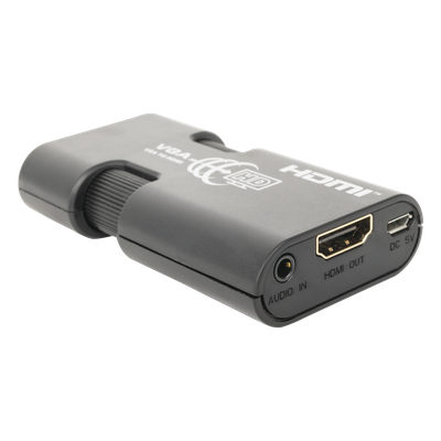 TT350MINI - MINI Adaptador de VGA a HDMI /  Resolución 1920x1080 @ 60Hz / Jack de audio de 3.5mm / Soporta alimentacion  por Micro USB