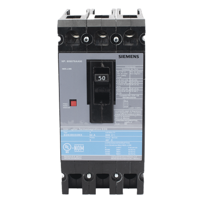ED63B050MX - Interruptor Termomagnético ED6 600V 3X50A, Sin zapatas principales.
