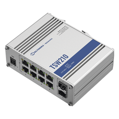 TSW210 - Switch Industrial No-Administrable / 8 Puertos Gigabit / 2 SFP 1G / IP30 / -40°C a +75°C / 4.53 x 3.74 x 1.10 pulgadas
