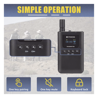 TT125 - Sistema de Guía Turístico / 2.4 GHz / 999 Canales / Alcance 150 m (492.1 ft) / 1 Transmisor y 10 Receptores / USB-C / Batería 3000 mAh