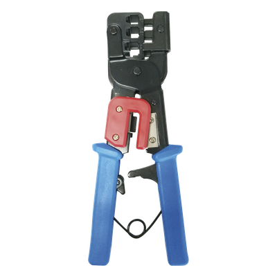 EP-376M - Pinza para Plegar Conectores con Cavidades para RJ45 (8P8C), RJ11 (6P4C) y RJ9 (4P4C). Mecanismo para Plegado Asegurado.