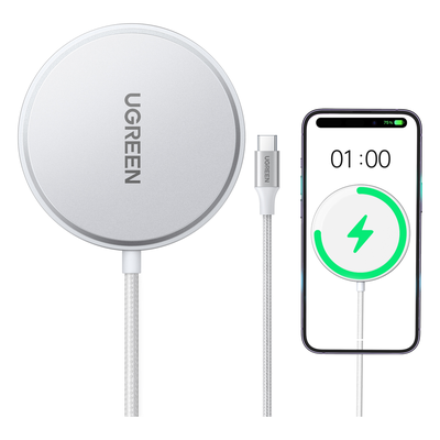 35565 - Cargador Inalámbrico Magnético 15W / Protocolo Qi 2 / USB-C 9V 2.2A / Eficiencia 83% / Protección Multinivel / Material PC+ABS+Aleación Aluminio / Cable 1.5m