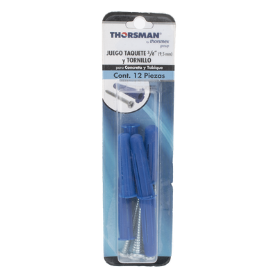 TP-3-KIT - Kit de Fijación / 6 Taquetes de Expansión Doble 2" (50.8 mm) / 6 Tornillos 12 mm x 2" (50.8 mm) / Carga 140 kg / Azul