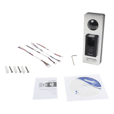 DS-K1T501SF - 2 EN 1 / Lector Biométrico IP65 con Función de Videoportero y lector QR Incluida/ Llamada a APP de Smartphone Hik-Connect P2P (No requiere monitor) /  Soporta Tarjetas - Huellas - Códigos QR / Cámara 2 MP Compatible con DVRs y