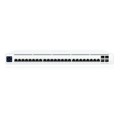 UISP-S-PRO - Switch Administrable PoE / 24 Puertos GbE / 4 SFP+ 10G / PoE Pasivo 27 V 220 W / Pantalla Táctil 1.3"