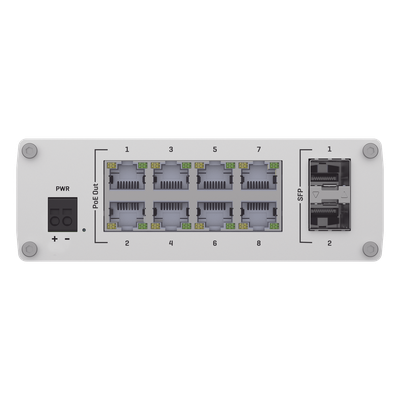 TSW200 - Switch Industrial No-Administrable / 8 Puertos Gigabit PoE+ 30W / 2 Puertos SFP / -40 a 75°C / Aluminio