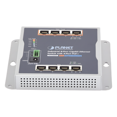 WGS-804HP - Switch Industrial No Administrable / 8 Puertos Gigabit / 4 Puertos PoE+ 802.3at / 120 W / Montaje Múltiple / Alimentación Dual con Failover