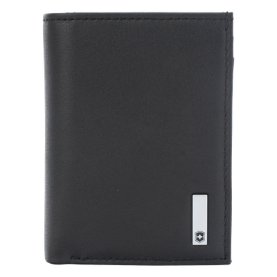 3016-3501 - Cartera Athens Negra de Piel con Compartimento de Micromalla para ID. Doblable en 3 Partes con Divisor de Billetes. Pocket Wallet