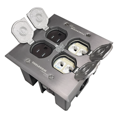 TH-CPA-CD - Caja de Piso Empotrable / Tapa Abatible Aluminio / Energía 127 V + Datos Voz/Datos / 2 Contactos 15A / 2 Módulos Keystone / Interior