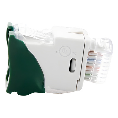 U6A-H07NS - Jack / Cat6A UTP / Montaje Híbrido Plano-Angulado / Verde / Punch-Down 110 / RJ45