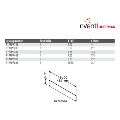 P19RPP3UB - Hoffman Tapa Ciega para Rack / 3 UR / Acero 2.66 mm P19RPP3UB