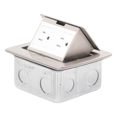 TH-MC-PC - Mini Caja de Piso Rectangular / Acero Inoxidable / 2 Contactos 127V / 15A / 12.4 x 12 x 7.2 cm / 4.88 x 4.72 x 2.83 pulg