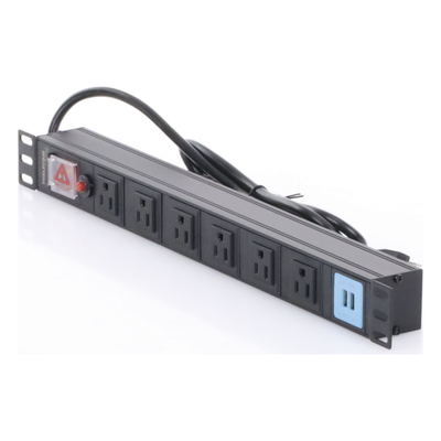 THTCM6CUSB - PDU Horizontal / 6 Contactos NEMA 5-15R / 2 Puertos USB 5V/2.1A / 1UR / 19" / 1875 W / Cable 1.80 m (5.9 ft)