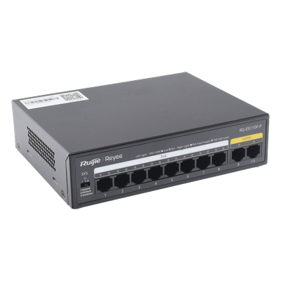 RG-ES110F-P - Ruijie Switch PoE+ no administrable / 8 puertos PoE+ 10/100 / 2 uplinks 10/100 RG-ES110F-P