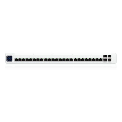 UISP-S-PRO - Switch Administrable PoE / 24 Puertos GbE / 4 SFP+ 10G / PoE Pasivo 27 V 220 W / Pantalla Táctil 1.3"