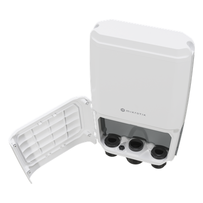 CRS504-4XQ-OUT - CRS504-4XQ-OUT, Switch exteriores CPU 650MHz, 128MB RAM, 1 Eth 10/100, 4 QSFP28 100G, CD jack y 802.3bt PoE-in, RouterOS