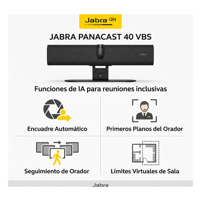 PANACAST40-VBO - Jabra Barra de Video para Salas de Reuniones / Campo de Visión 180° / Cámara Dual Panorámica 4K