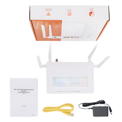 V2802-ACT - ONU Dual PON / Wi-Fi Doble Banda AC1200 / 2 Puertos Gigabit / Puerto CATV con AGC / 4 Antenas de Alta Ganancia / Gestión Remota OLT