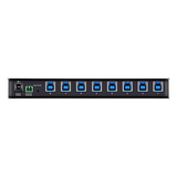 US3384I - Conmutador de Uso Compartido USB 3.2 Gen 1 Industrial | 8 Puertos para Computadoras | 4 Puertos para Dispositivos | 5 Gbps | Selección por Botón, RS-232/485 o Remoto | Power on Detection | Carcasa de Metal | Montaje en Pared