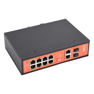 WI-PS310GF-I-V2 - Switch PoE Industrial / 8 Puertos Gigabit + 2 SFP Combo / Extensión 250 m (820 ft) / PoE 300W / Protección 6 kV / -40°C a 80°C / Alimentación Dual 12-57 VCC