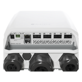 CRS504-4XQ-OUT - CRS504-4XQ-OUT, Switch exteriores CPU 650MHz, 128MB RAM, 1 Eth 10/100, 4 QSFP28 100G, CD jack y 802.3bt PoE-in, RouterOS