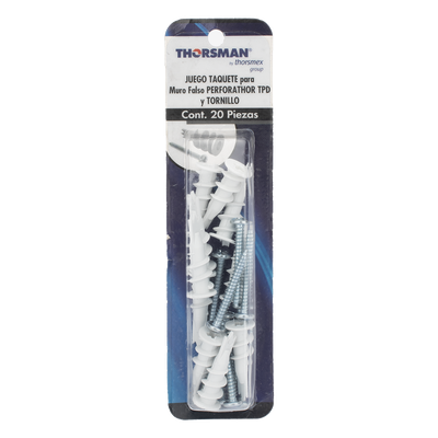 TPD-38-KIT - Kit de Fijación Autoperforable / 10 Unidades / Carga 5 kg / Tornillo 10 mm x 38 mm / Tablaroca y Mampostería / Nylon Reforzado / -40°C a +80°C