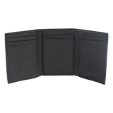 3016-3501 - Cartera Athens Negra de Piel con Compartimento de Micromalla para ID. Doblable en 3 Partes con Divisor de Billetes. Pocket Wallet