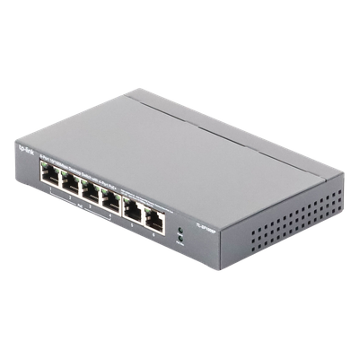 TLSF1006P - Switch PoE no administrable / 6 puertos 10/100 Mbps / 4 puertos PoE 802.3af/at / Presupuesto 67 W / Extensor hasta 250 m (820 ft) / Prioridad video