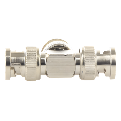 TT-RG-14 - Adaptador Coaxial Tipo T / Triple BNC Macho / 75 Ohm / RG-59 y RG-6 / Níquel y Oro / 39.9 mm de Longitud