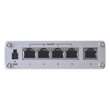 TSW100 - Switch Industrial No-Administrable / 5 Puertos Gigabit / 4 Puertos PoE+ 802.3af/at / 120W Total / -40°C a 75°C / Riel DIN / 115x32x95 mm (4.5x1.3x3.7 in)