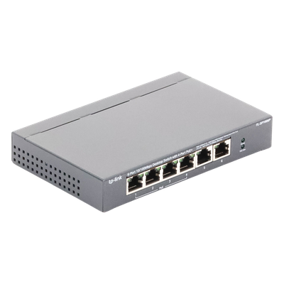 TLSF1006P - Switch PoE no administrable / 6 puertos 10/100 Mbps / 4 puertos PoE 802.3af/at / Presupuesto 67 W / Extensor hasta 250 m (820 ft) / Prioridad video