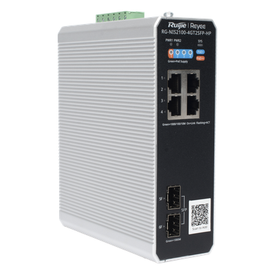 RG-NIS2100-4GT2SFP-HP - Ruijie Switch Industrial PoE+ / 4 Puertos Gigabit / 1 PoE++ 60W + 3 PoE+ 30W