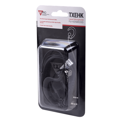 TXEHK - Micrófono-Audífono Profesional / Gancho Ajustable Tipo G / PTT de Solapa / Compatible Kenwood y TXPRO / Cable Kevlar Reforzado