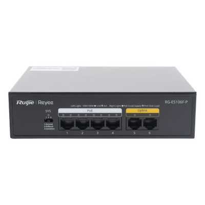 RG-ES106F-P - Ruijie Switch PoE+ / 6 Puertos 10/100 Mbps / 54W PoE Total RG-ES106F-P
