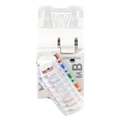 U6A-H02NS - Jack / Cat6A UTP / Montaje Híbrido Plano y Angulado / Terminación 110 / Industrial -10 a 60°C / UL 94 V-0