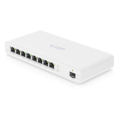 UISP-S - Switch PoE Pasivo / 8 Puertos GbE / 1 Puerto SFP / 110 W (27 V) / 30 W por Puerto / Aislamiento de Puertos / DHCP Snooping