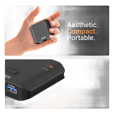 US4322 - Switch USB 3.2 Gen 1 Essentials | 2 Puertos USB Tipo-A | 2 Computadoras | 5 Gbps | InstaSync | Botón Físico | Diseño Compacto | Plug-and-Play