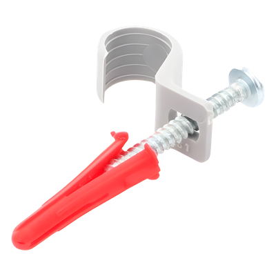 TK-1420 - Kit de fijación / 8 grapas + tornillos + taquetes / Tubo 1/2" / Polietileno flexible / -10°C a +120°C / Interior y exterior