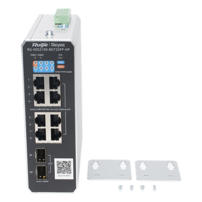 RG-NIS2100-8GT2SFP-HP - Ruijie Switch Industrial PoE+ / 8 Puertos Gigabit / 1 PoE++ 60W RG-NIS2100-8GT2SFP-HP